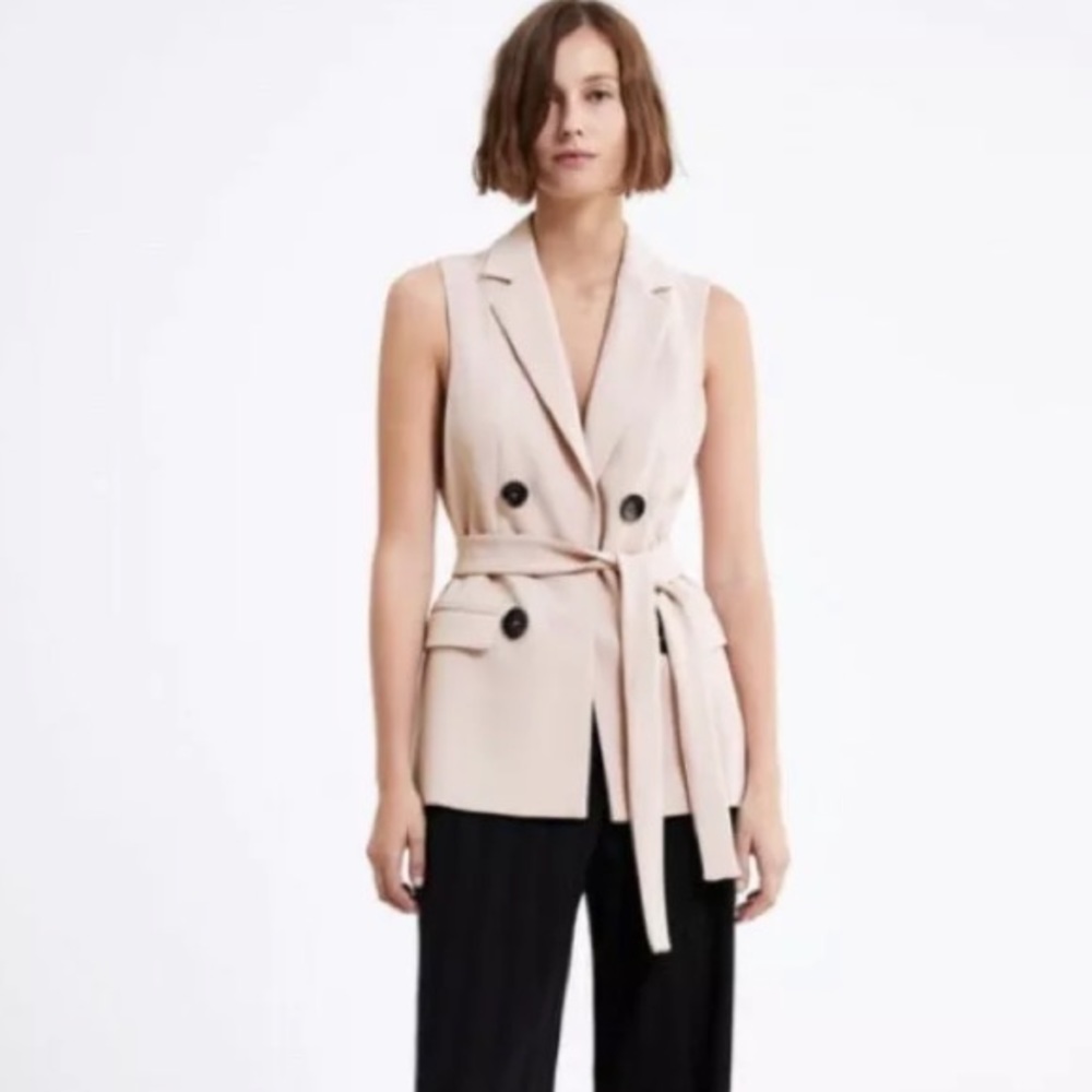 Women’s Zara Pink Button Belt Vest Waist Coat